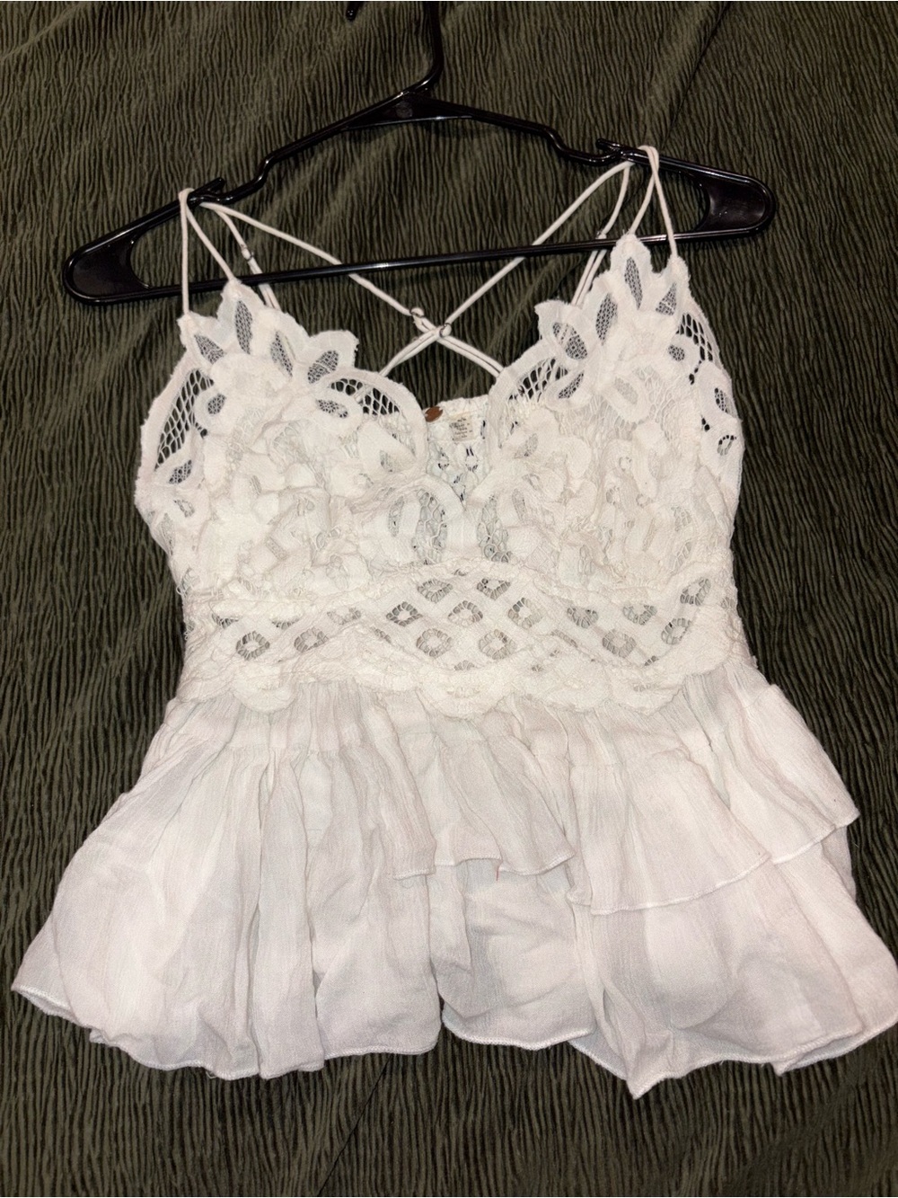 Free People White Crochet Tiered Tank Top